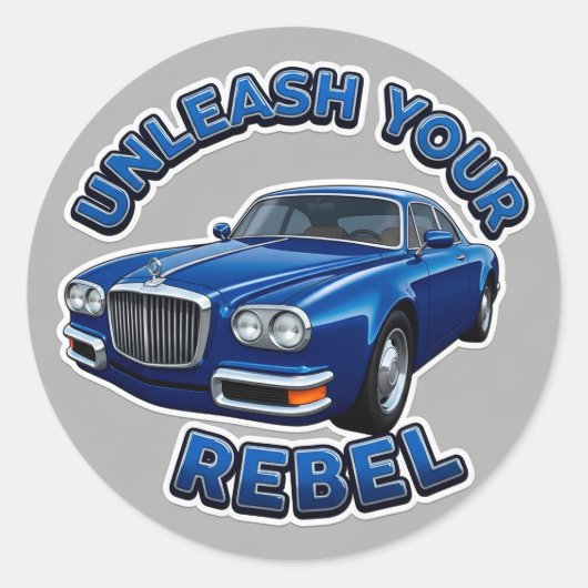 Blauwe Vintage Auto Ronde Sticker (Voorkant)