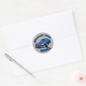 Blauwe Vintage Auto Ronde Sticker (Envelop)