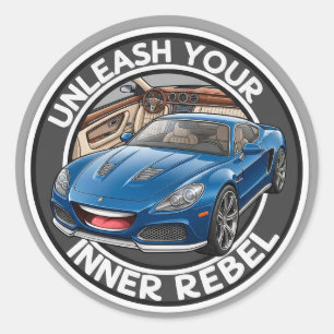 Blauwe Vintage Auto Ronde Sticker