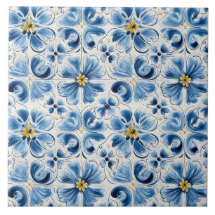 Blauwe Vintage Bloem Tegeltje