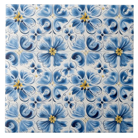 Blauwe Vintage Bloem Tegeltje (Voorkant)