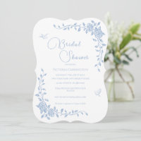 Blauwe Vintage Bloemen Bruids Douche Uitnodiging