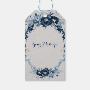 Blauwe Vintage Bloemen Elegante Bloemige Trouwguns Cadeaulabel