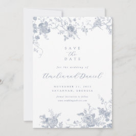 Blauwe Vintage Bloemen Save the Date Kaart
