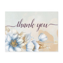 Blauwe vintage bloemen Thank you briefkaart