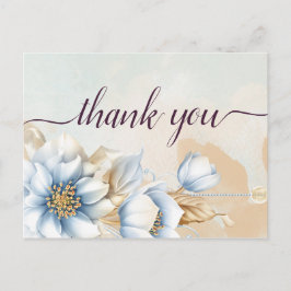 Blauwe vintage bloemen Thank you briefkaart