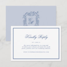 Blauwe Vintage Bloemenkam Trouw Online RSVP Kaart