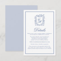 Blauwe Vintage Bloemenkam Wedding Details Card