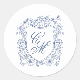 Blauwe Vintage Bloemenkamppioenen Trouwronde Stick Ronde Sticker