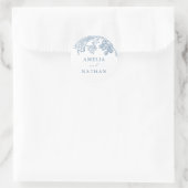 Blauwe Vintage Bloemige Bruiloft Ronde Sticker (Tas)