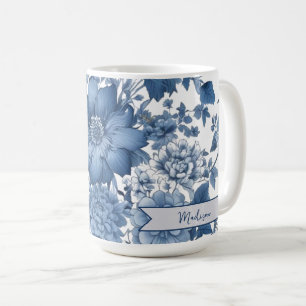 Blauwe Vintage Chinoiserie Bloemen gepersonaliseer Koffiemok