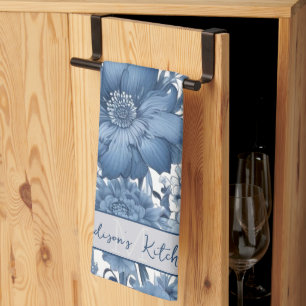 Blauwe Vintage Chinoiserie Bloemen gepersonaliseer Theedoek