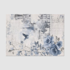 Blauwe Vintage Collage met Rozen en Architectuur Tissuepapier