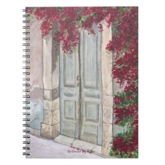 Blauwe Vintage Deur Aquarel Notitieboek
