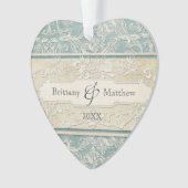 Blauwe Vintage Franse Regeringsruimte Etched Wedde Ornament (voorkant)