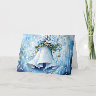 Blauwe Vintage Kerst Bloemen Op Maat Feestdagen Kaart