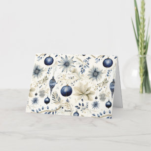 Blauwe Vintage Kerst Florals Feestdagen Kaart