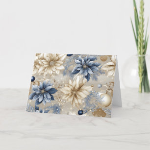 Blauwe Vintage Kerst Florals Feestdagen Kaart