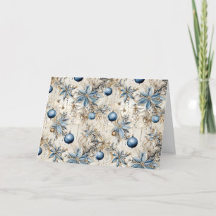 Blauwe Vintage Kerst Florals Feestdagen Kaart