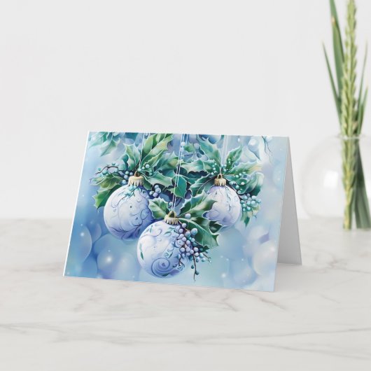 Blauwe Vintage Kerstbloemen Aanpassen Feestdagen Kaart (Voorkant)