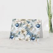 Blauwe Vintage Kerstbloemen Feestdagen Kaart (Achterkant)