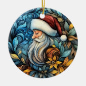  Blauwe Vintage Kerstman Keramisch Ornament (Voorkant)