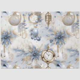 Blauwe Vintage Kerstmis Bloemen Decoupage Tissuepapier