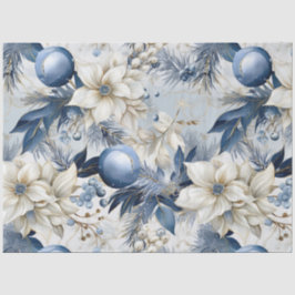 Blauwe Vintage Kerstmis Bloemen Decoupage Tissuepapier