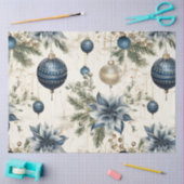 Blauwe Vintage Kerstmis Bloemen Decoupage Tissuepapier (Craft)