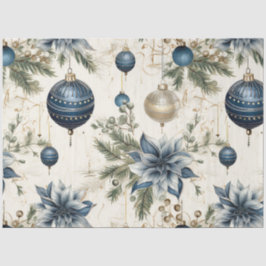 Blauwe Vintage Kerstmis Bloemen Decoupage Tissuepapier