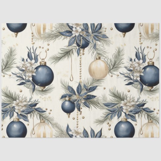 Blauwe Vintage Kerstmis Bloemen Decoupage Tissuepapier (Voorkant)