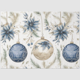 Blauwe Vintage Kerstmis Bloemen Decoupage Tissuepapier