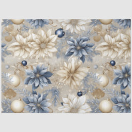 Blauwe Vintage Kerstmis Bloemen Decoupage Tissuepapier
