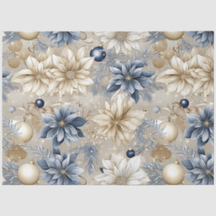 Blauwe Vintage Kerstmis Bloemen Decoupage Tissuepapier