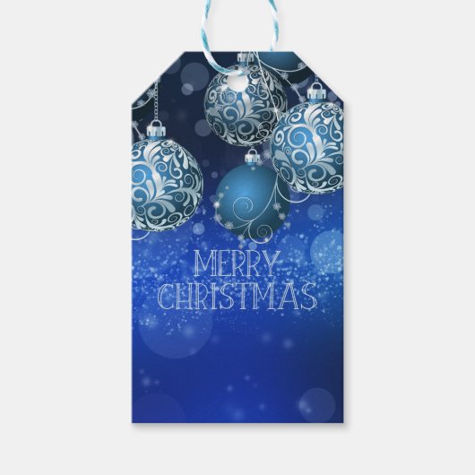 Blauwe Vintage Kerstmis Cadeaulabel (Voorkant)