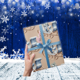 Blauwe Vintage Kerstslee | Cadeaupapier