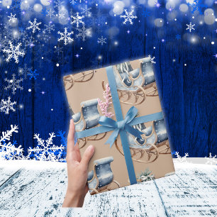 Blauwe Vintage Kerstslee   Cadeaupapier
