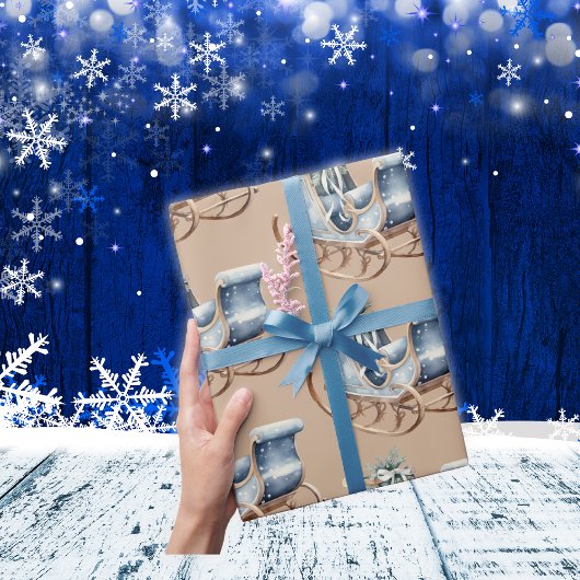 Blauwe Vintage Kerstslee | Cadeaupapier