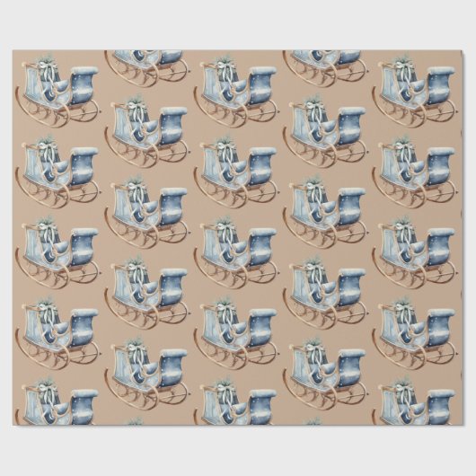 Blauwe Vintage Kerstslee | Cadeaupapier (Vlak)
