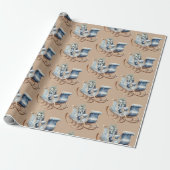 Blauwe Vintage Kerstslee | Cadeaupapier (Uitgerold)
