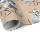 Blauwe Vintage Kerstslee | Cadeaupapier (Rol Hoek)