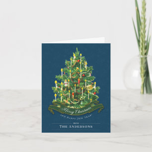 Blauwe Vintage Klassieke Aangepaste Kerstboom Kaar Notitiekaartje