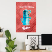 Blauwe Vintage Koffiepot Poster (Thuiskantoor)