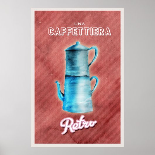 Blauwe Vintage Koffiepot Poster (Voorkant)
