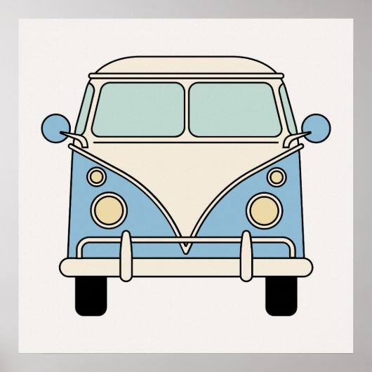 Blauwe Vintage Retro Camper Van Bus Poster (Voorkant)