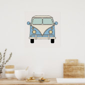 Blauwe Vintage Retro Camper Van Bus Poster (Keuken)