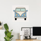 Blauwe Vintage Retro Camper Van Bus Poster (Thuiskantoor)