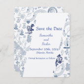 Blauwe Vintage Romance RSVP Kaart (Voorkant / Achterkant)