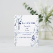 Blauwe Vintage Romance RSVP Kaart (Staand voorkant)