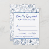 Blauwe Vintage Romance RSVP Kaart (Voorkant / Achterkant)